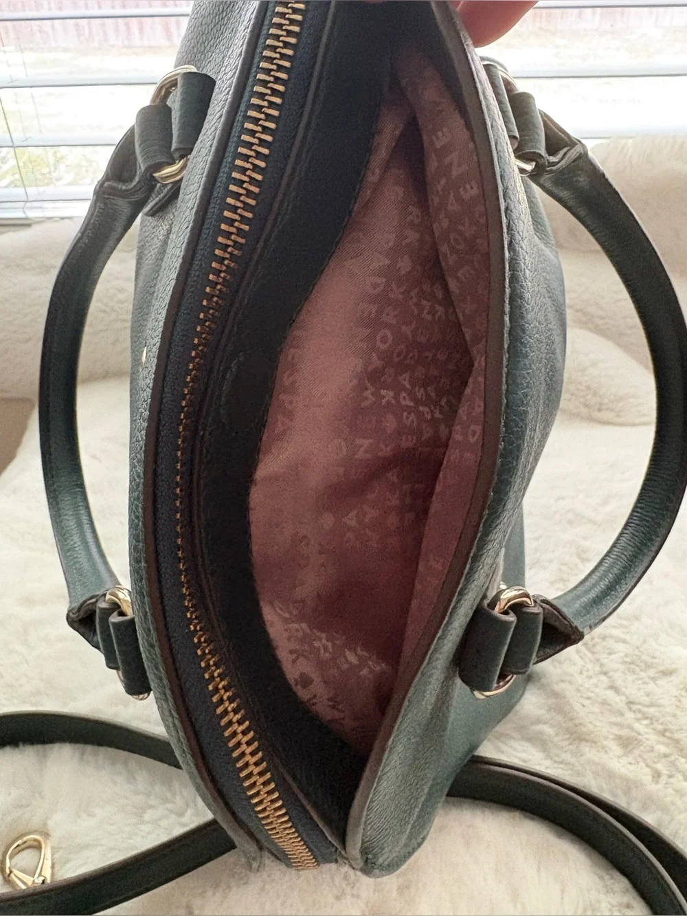 Kate Spade Larchmont Avenue Reiley Satchel Leather Bag Dark Evergreen Green